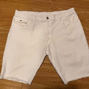 True Religion White Denim Cutoff Shorts  Raw Hem Flap Pockets Men’s Size 42.